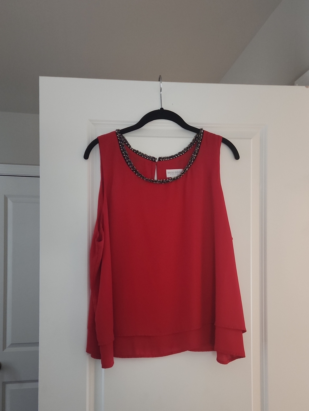 Bisou Busou Red Embellished Neckline Sleeveless Blouse -  Women Tops